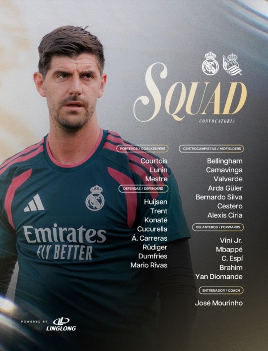 Real Madrid công bố danh sách đấu Real Sociedad: Hàng công Vinícius, Mbappe, Diomandé