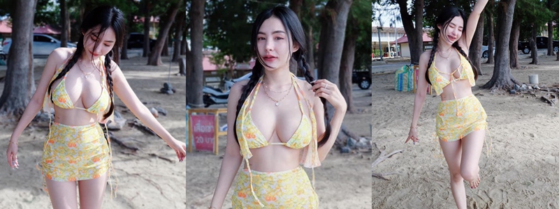 น้องเจี๊ยบ นางแบบสายแซ่บ อวดไฟหน้าสะบึมริมทะเล เอาใจหนุ่ม ๆ สเปคแนวสาวทางบ้าน