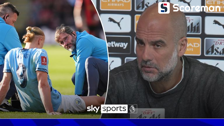 맨시티 'UCL 진출' 적신호! '괴물 공격수 홀란드' 발목 부상으로 시즌 OUT...과르디올라 한숨, 