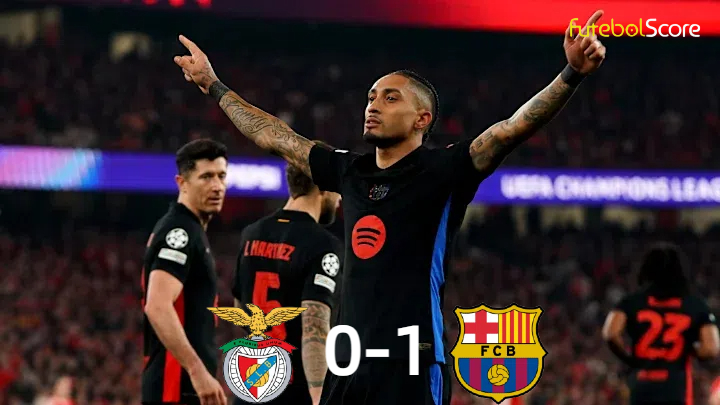Raphinha brilha, Barcelona derrota o Benfica com um jogador a menos e larga na frente no Champions