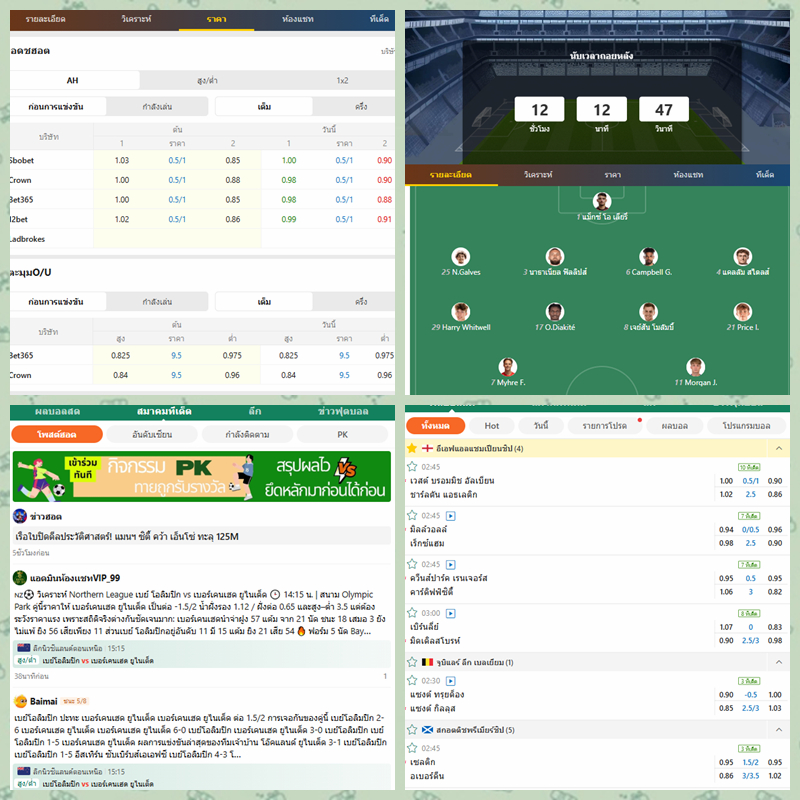 หน้าจอแอป Thscore99 แสดงผลบอลสดภาษาไทยและราคาบอลไหล