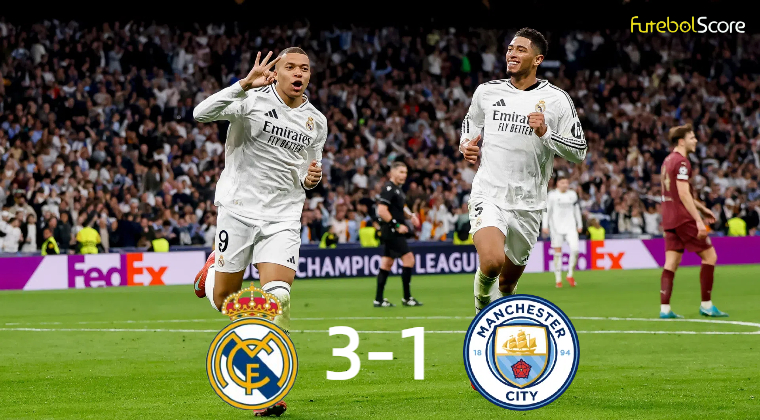 Mbappé brilha com hat-trick, Real Madrid atropela o City e avança para as oitavas da Champions