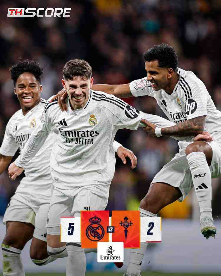 ผลฟุตบอล เรอัลมาดริด 5-2 เซลต้า เข้ารอบ 8 ทีมสุดท้าย คิงส์คัพ