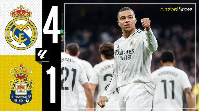 O Real Madrid sofreu um golo aos 30s, mas superou o Las Palmas para conquistar a vitória e a liderança da La Liga com golos de Mbappe e Rodrigo