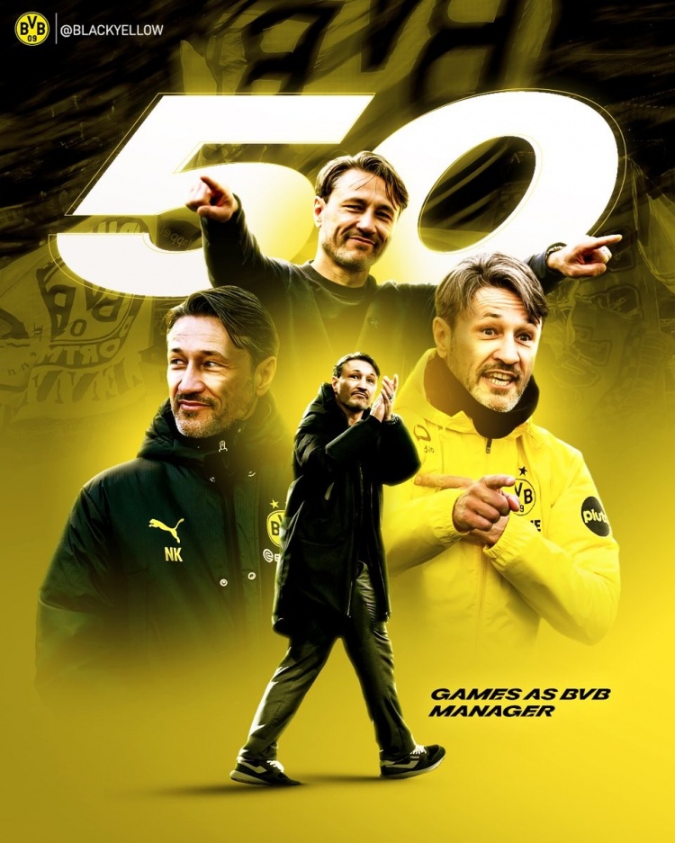 Cột mốc đáng nhớ! Kovac đạt mốc 50 lần dẫn dắt Dortmund, với thành tích 29 chiến thắng, 11 trận hòa và 9 trận thua, trung bình 2 điểm mỗi trận