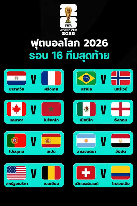โปรแกรมฟุตบอลโลก รอบ 16 ทีมสุดท้าย