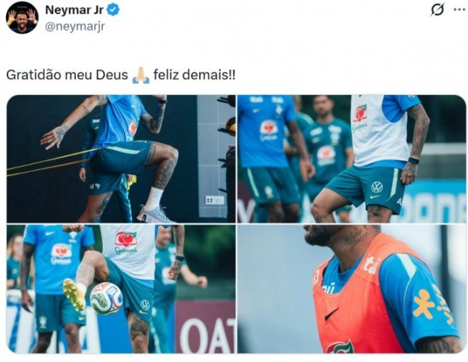Neymar trở lại tập luyện bóng đá, sẵn sàng cho trận gặp Scotland