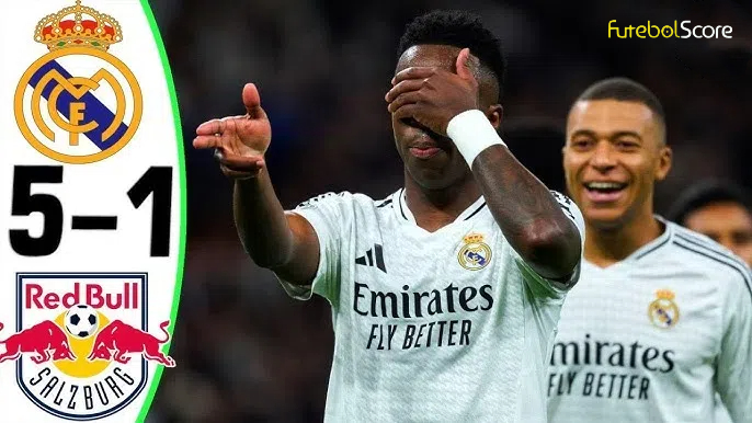 Vinicius Junior e Rodrigo marcam gols na goleada do Real Madrid sobre o Salzburg e “respiram aliviados” na Liga dos Campeões