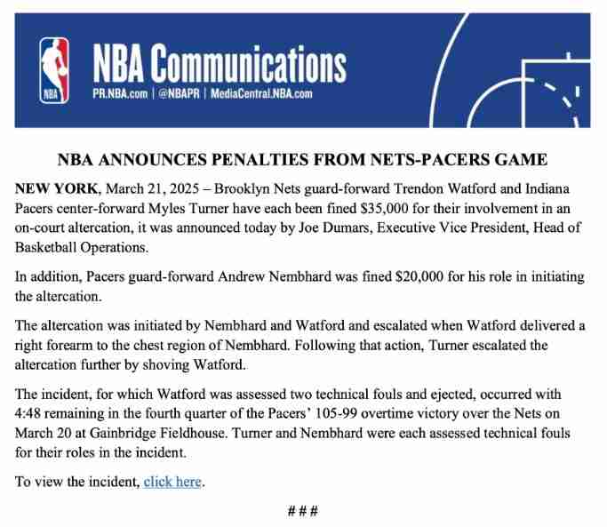 ​วัตฟอร์ด-เทอร์เนอร์ โดนปรับคนละ 3.5 หมื่นเหรียญ เหตุวิวาทเดือดในสนาม