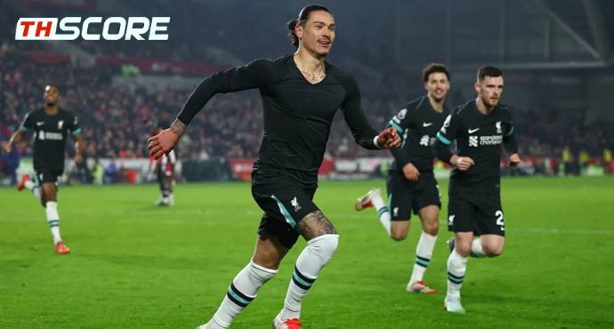 ​​พรีเมียร์ลีก: ลิเวอร์พูลบุกถล่มเบรนท์ฟอร์ด 2-0 นูนเญซซัด 2 ประตูช่วงทดเวลา