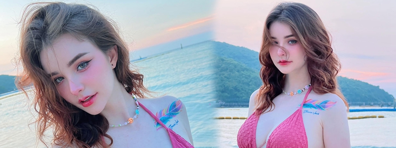 เจสซี่ วาร์ด อวดผิวขาวออร่าริมเกาะล้าน ในชุดบิกินี่สีชมพู