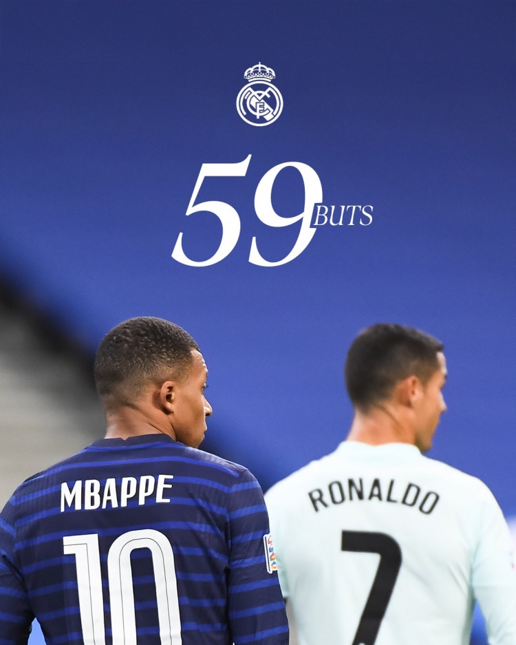 Mbappé năm nay ghi 59 bàn cho Real Madrid, san bằng kỷ lục của Ronaldo, ĐT Pháp đăng poster chúc mừng