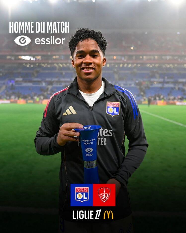 Kiến tạo quyết định, Endrick được bầu là Cầu thủ xuất sắc nhất trận Lyon vs Brest