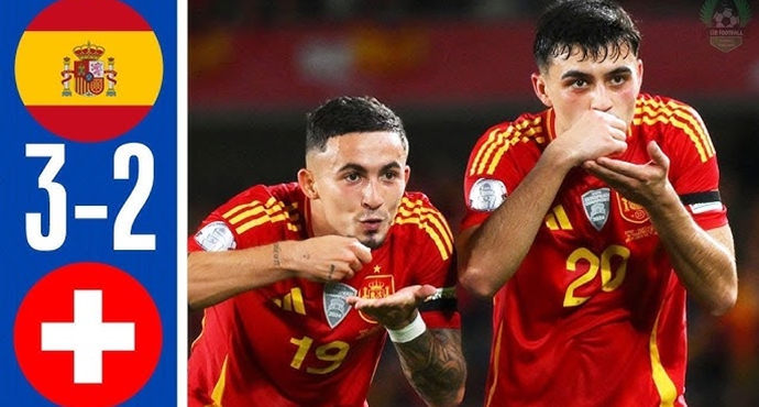 ยูฟ่าเนชันส์ลีก - สเปนชนะสวิตเซอร์แลนด์ 3-2 ในปี 2024 ชนะ 12 เสมอ 1 ไม่แพ้ตลอดทั้งปี